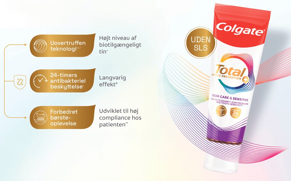 NY Colgate Total går forrest med aktiv forebyggelse - sammen med dig, som tandfaglig ekspert NY Colgate Total går forrest med aktiv forebyggelse - sammen med dig, som tandfaglig ekspert